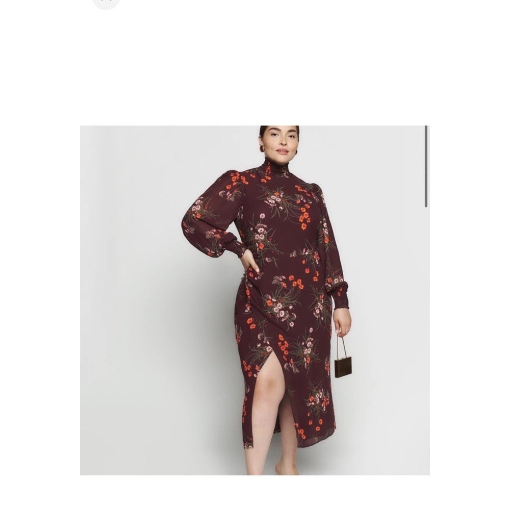 Reformation Aude Purple Floral Georgette High Neck Midi Dress SZ 14